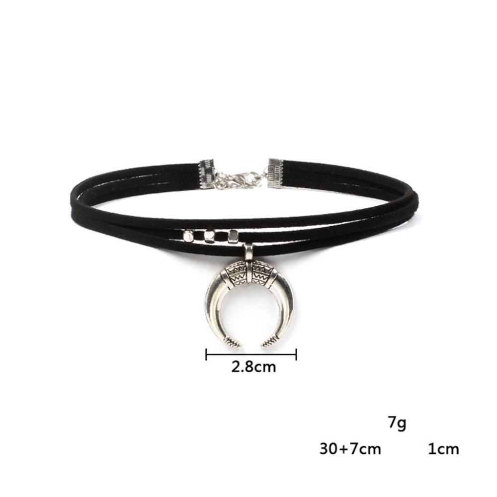 Punk Horn Moon Boho Pendant Triple Choker Necklace - Picture 5 of 7